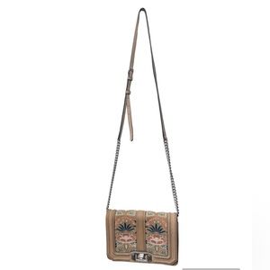 Rebecca Minkoff Love Crossbody Bag Embroidered Nubuck Sandstone Beige Small